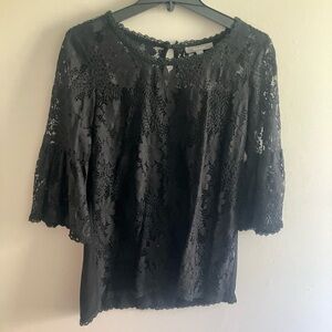Black Lace Bell-Sleeve Women's Top